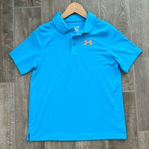 Under Armour Boys Turquoise Blue Heat Gear polo shirt size x-Large